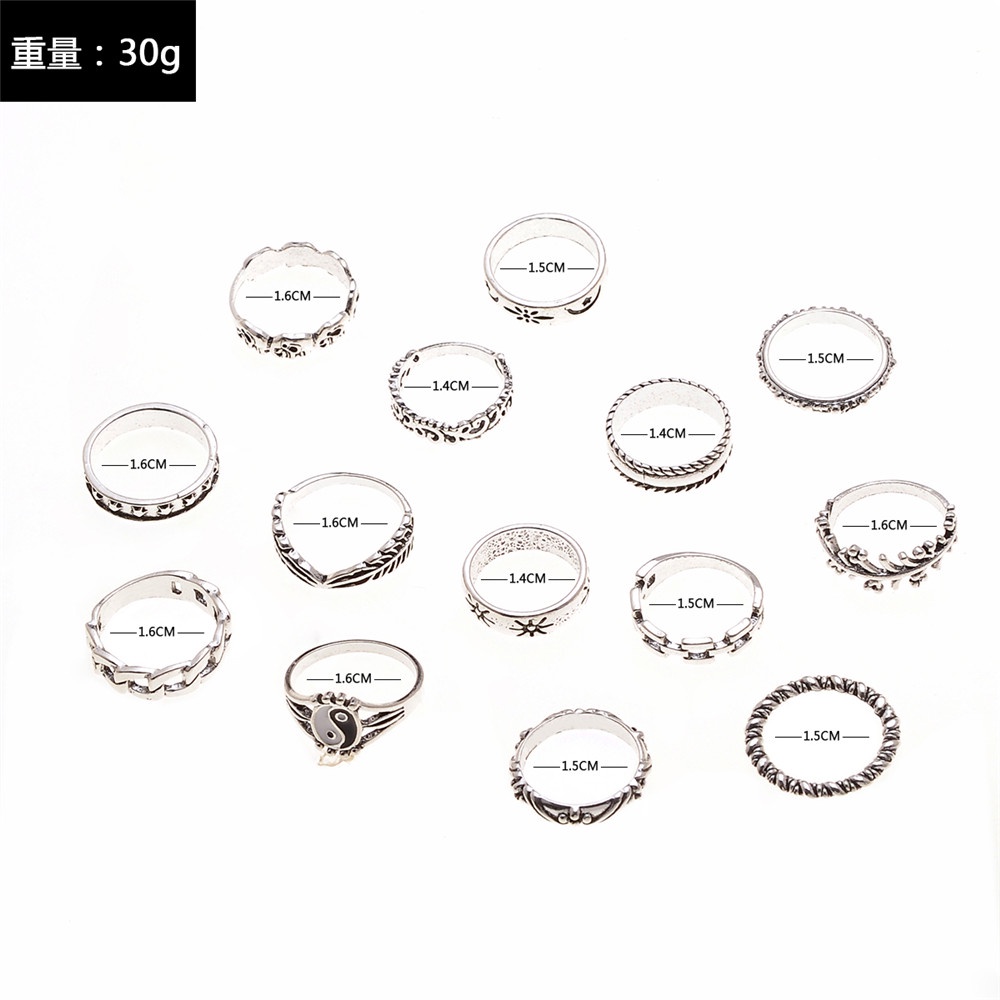 10 pcs Kepribadian Retro Trend Cincin Timbul Gajah Geometris Cincin 14-piece Set untuk Wanita