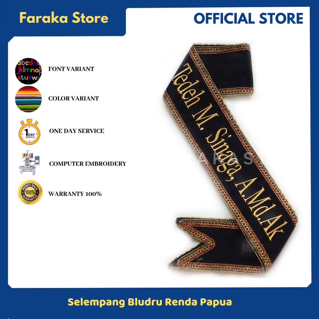 Selempang Wisuda Bludru Renda Bordir Komputer