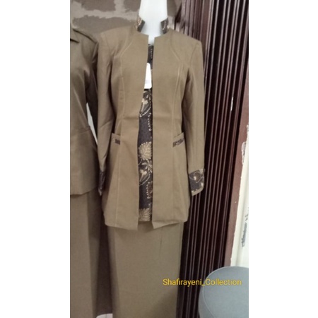 SETELAN PDH KUNING KHAKI WANITA MODEL BATIK