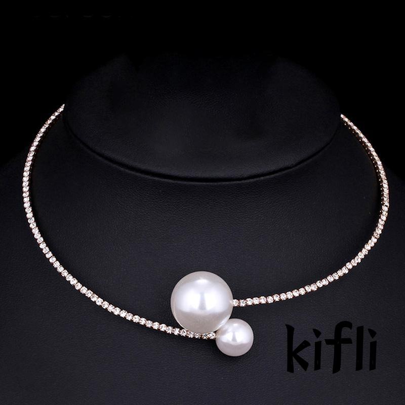 Kalung,Choker Lapis,Silver,Hias Mutiara Aksesoris Wanita