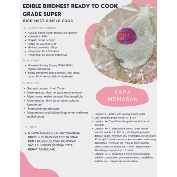 

SARANG BURUNG WALET KERING EDIBLE BIRDNEST READY TO COOK GRADE LEAF SUPER BIRD NEST SIMPLE COOK
