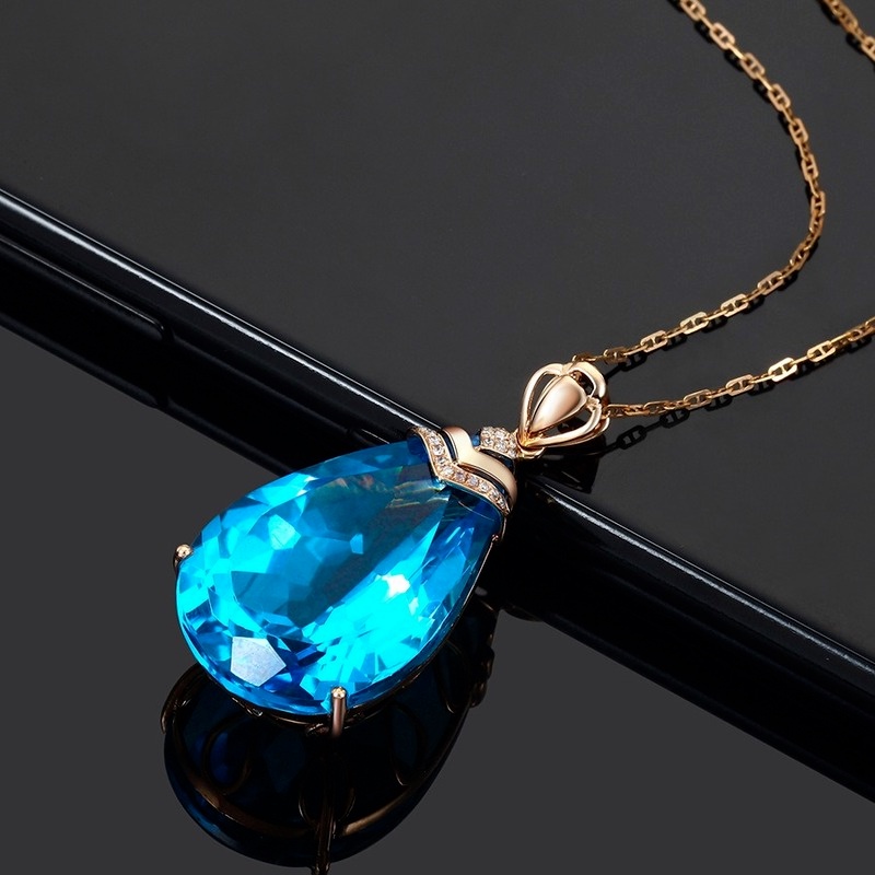 [Ready Stock]Fashion Inlaid Color Gem Drop Pear-Shaped Pendant 18K Rose Gold Plated Necklace