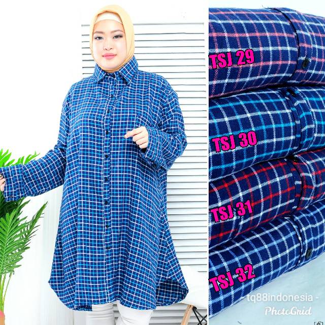 Tunik flanel super jumbo/tunik jumbo/tunik kotak/hem tunik/tunik murah/kemeja tunik/hem kotak/tunik