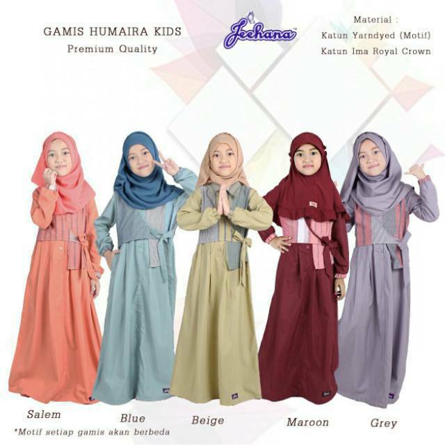 baju gamis anak perempuan katun mix motif humaira kids jhn