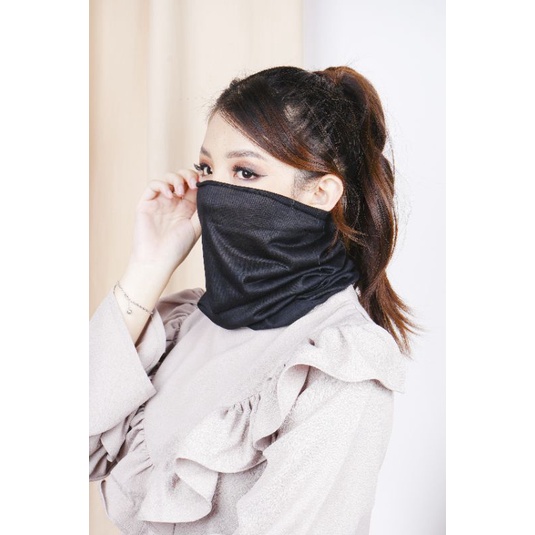 BAFF MASKER BAF HITAM POLOS BANDANA BUFF TEBAL TANPA SAMBUNGAN BANDANA HITAM TEBAL