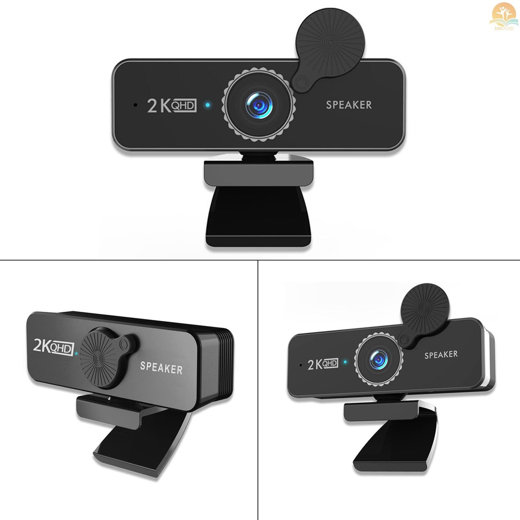 (MMOI) Kamera Webcam HD 1440P Wide Angle 120 ° Dengan Dual Speaker + Mic Untuk Komputer PC