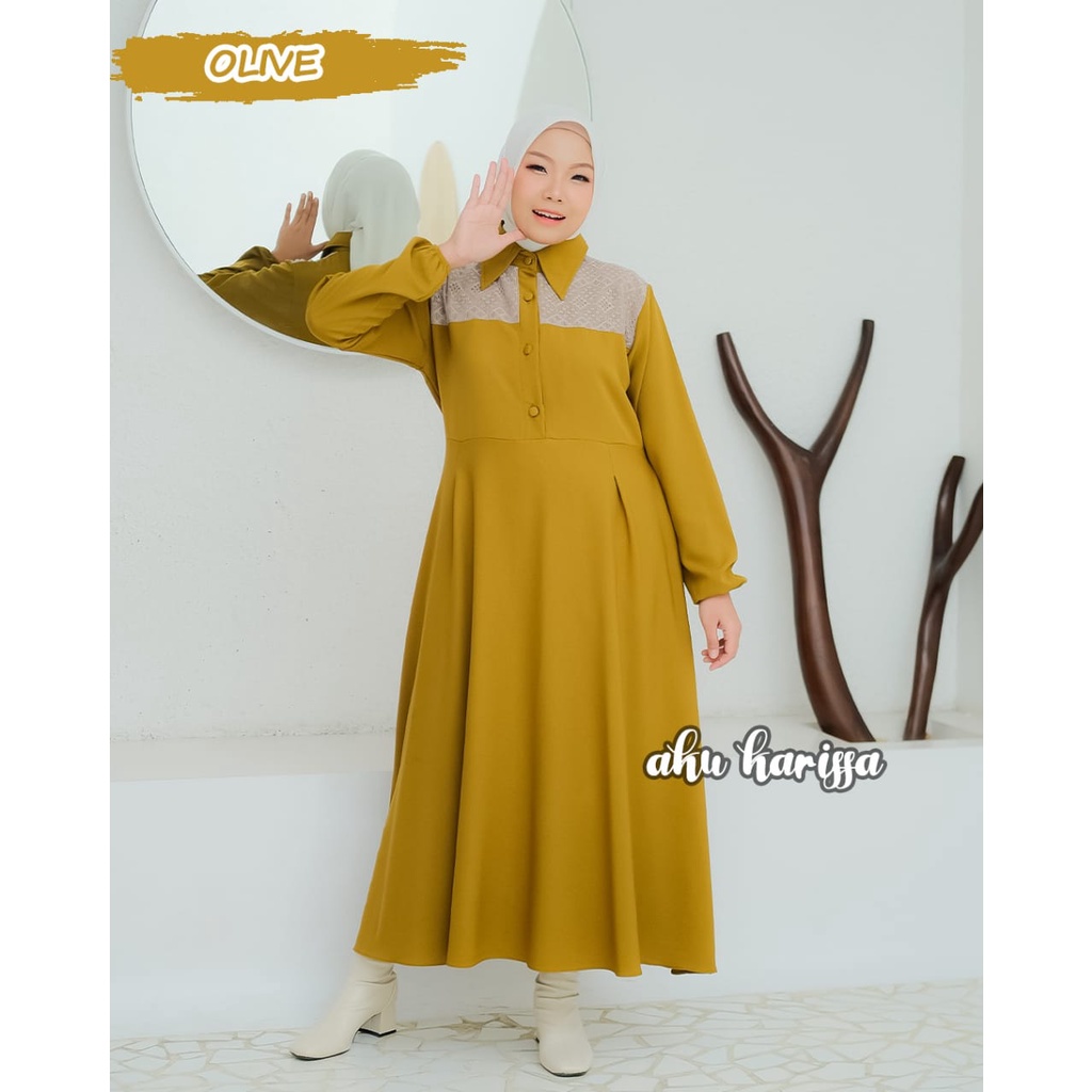 AZULA SANDRA midi dress AKU KARISSA BERLABEL TERBARU full katun kringkel itycrepe set syari babydoll serut sandra