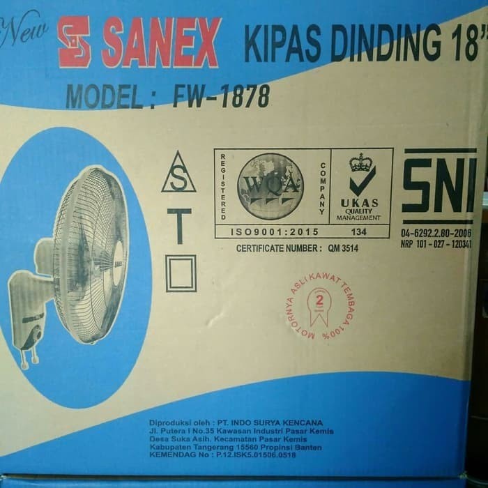 Kipas Angin Dinding Baling-Baling Besi Sanex FW-1878 Ukuran 18 Inchi Angin Super Adem