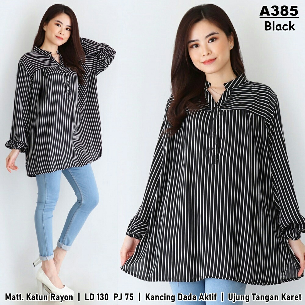 UNION11 -  ATASAN WANITA JUMBO XXXXL / ATASAN WANITA JUMBO LD 130 /  BLOUSE WANITA JUMBO OKTA SINDI PRILY-A835 OKTA BLACK