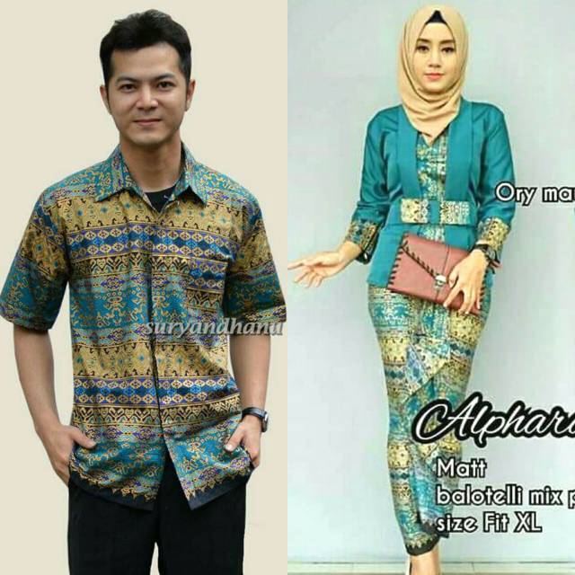 Sarimbit Batik Anggun Couple Sania Mawar ruffle - Warna Ungu, Tosca, pink, Biru, Kuning - M - L -XL