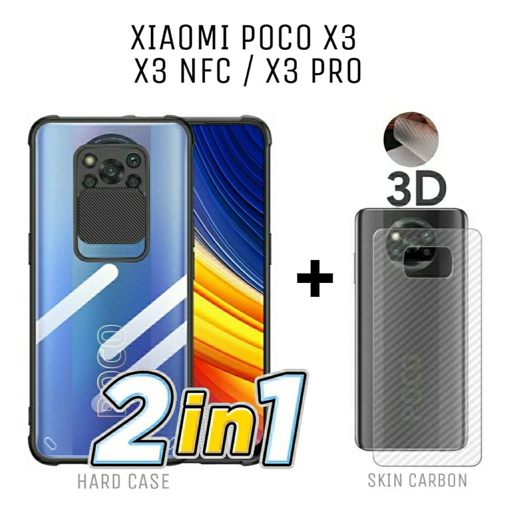 Case Xiomi Poco X3 / NFC / Pro Hardcase Fusion Sliding 2In1 Skin Carbon Pelindung Body Belakang HP