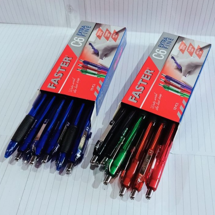 

[1PAK)12PCS] PULPEN FASTER C6 CITEK/KLIK HITAM DAN BIRU