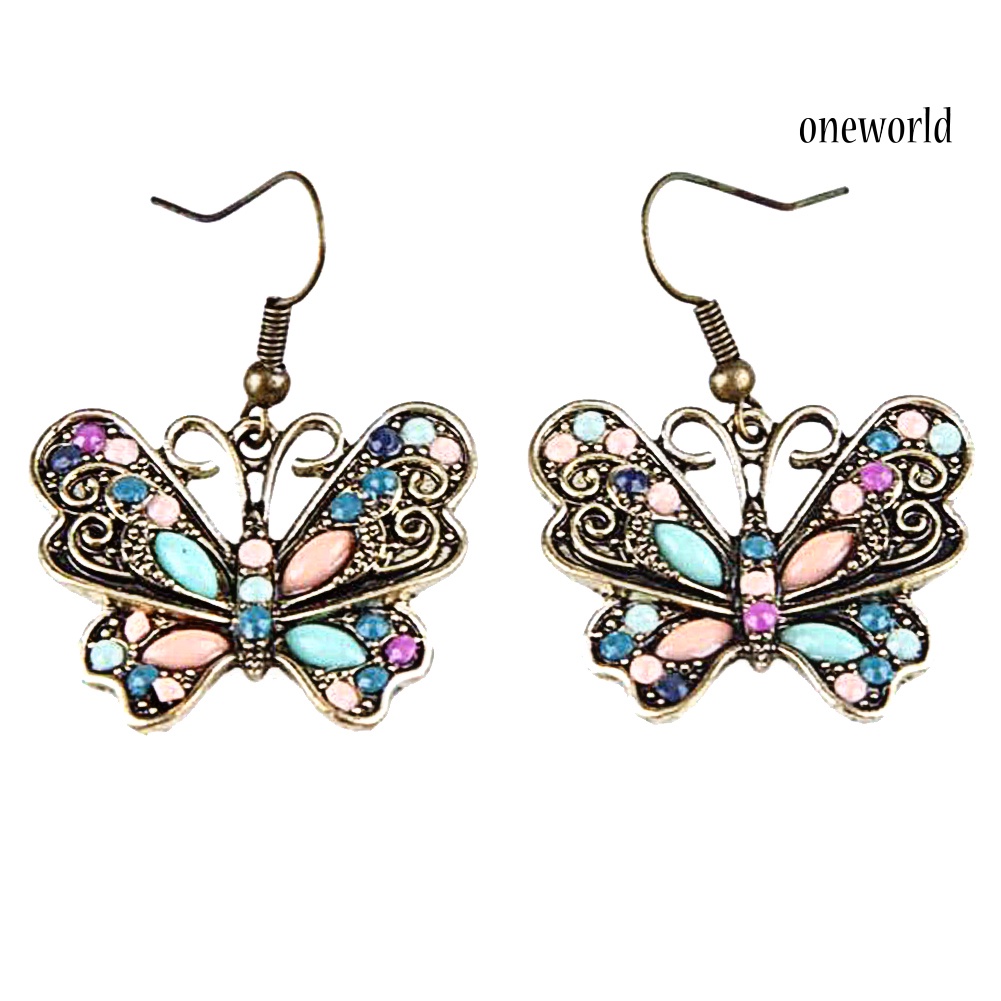 OW@ Bohemian Women Butterfly Dragonfly Rhinestone Charm Hook Earrings Jewelry Gift