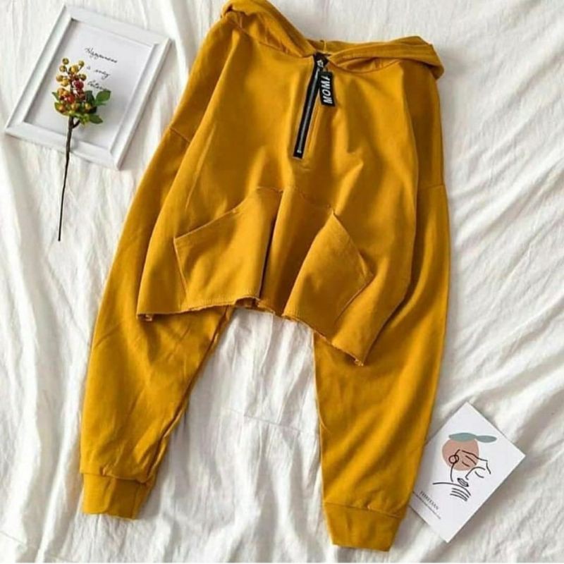 JAKET CROP MOMO HOODIE.WANITA CROP BLOUSE CROP MOMA-1