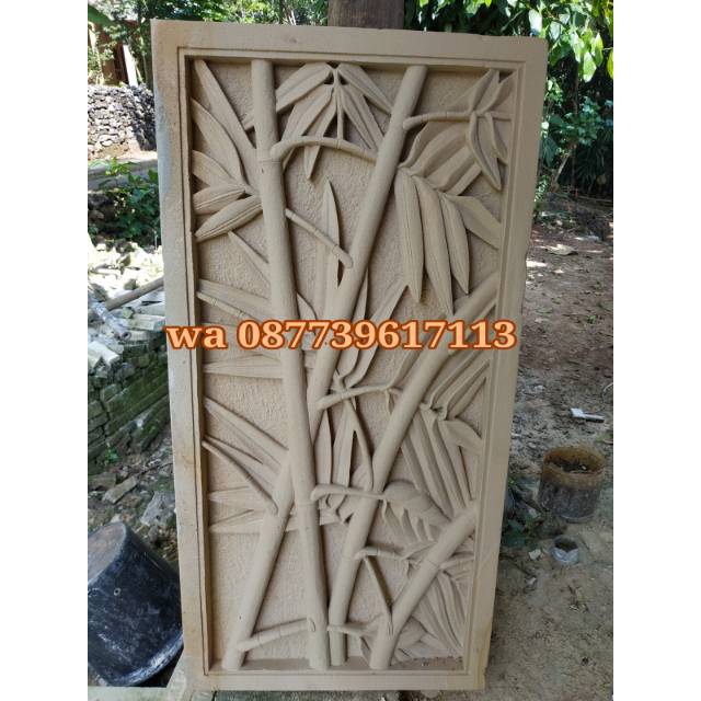 relief bambu hiasan dinding batu ukir