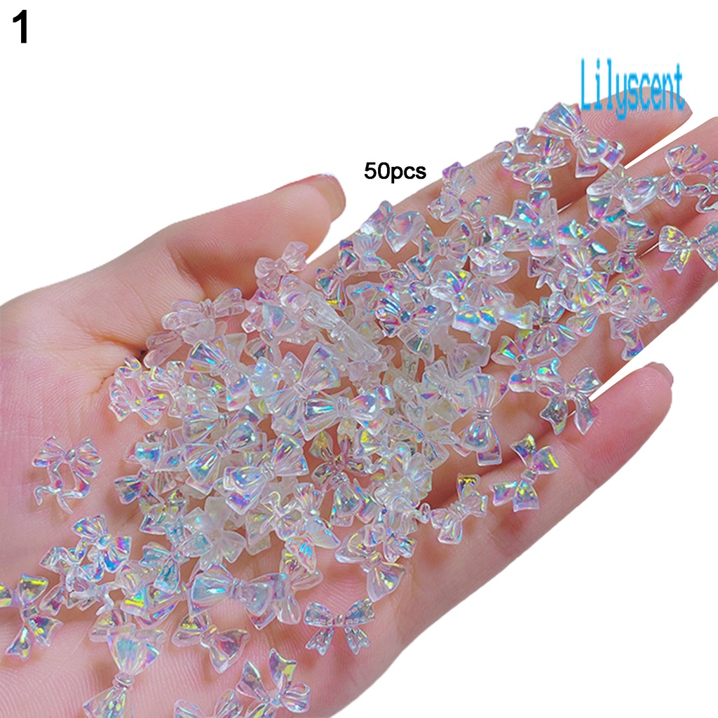 50pcs / Set Ornamen Pita 3D Bahan Resin Aksen Glitter Berlian Imitasi Untuk Manicure