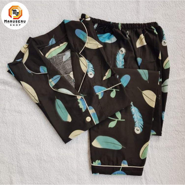 SHORT SLEEVE PIYAMA FEATHER RAYON SET - DAILY SET WANITA MOTIF LENGAN PENDEK - HOMEY WEAR MURAH BARU
