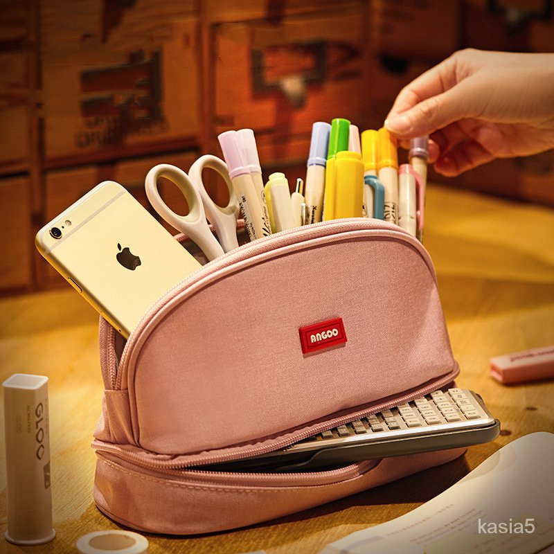 Angoo Hamburger Pen Case Pencil Bag Double Storage Space Japanese Design Pouch Organizer For Station