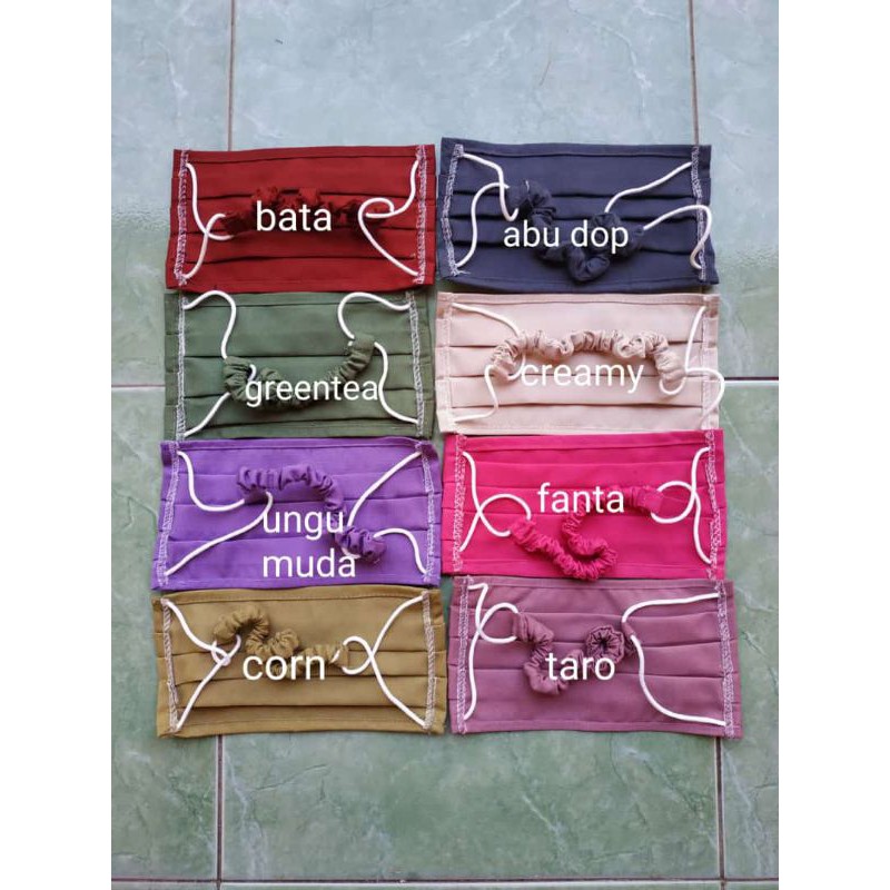 masker kain hijab polos tali karet serut