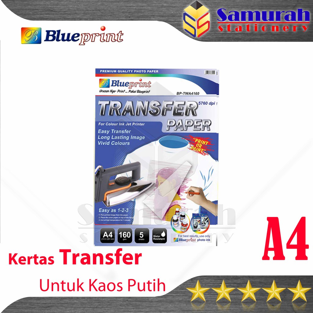 

Kertas Transfer Paper Blueprint Kaos Putih A4 160 Gsm / BP - TPA4160