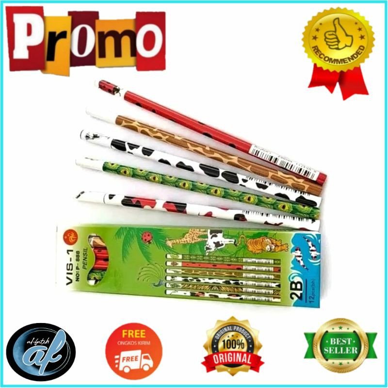 

12 PCS PENSIL KAYU 2B KARAKTER HEWAN VIS-1 HARGA GROSIR MURAH
