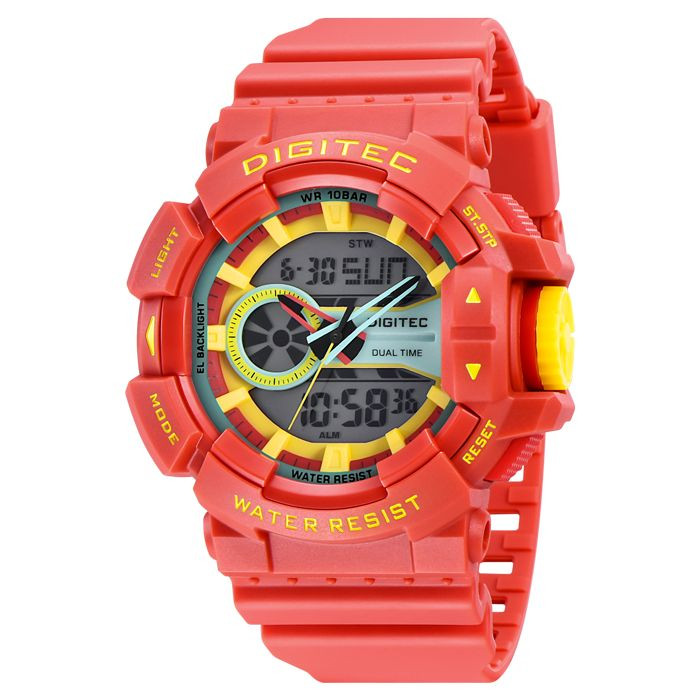 Jam Tangan Pria fashion cowo murah jam original DIGITEC Analog Digital Tali Merah DG-2080T Original