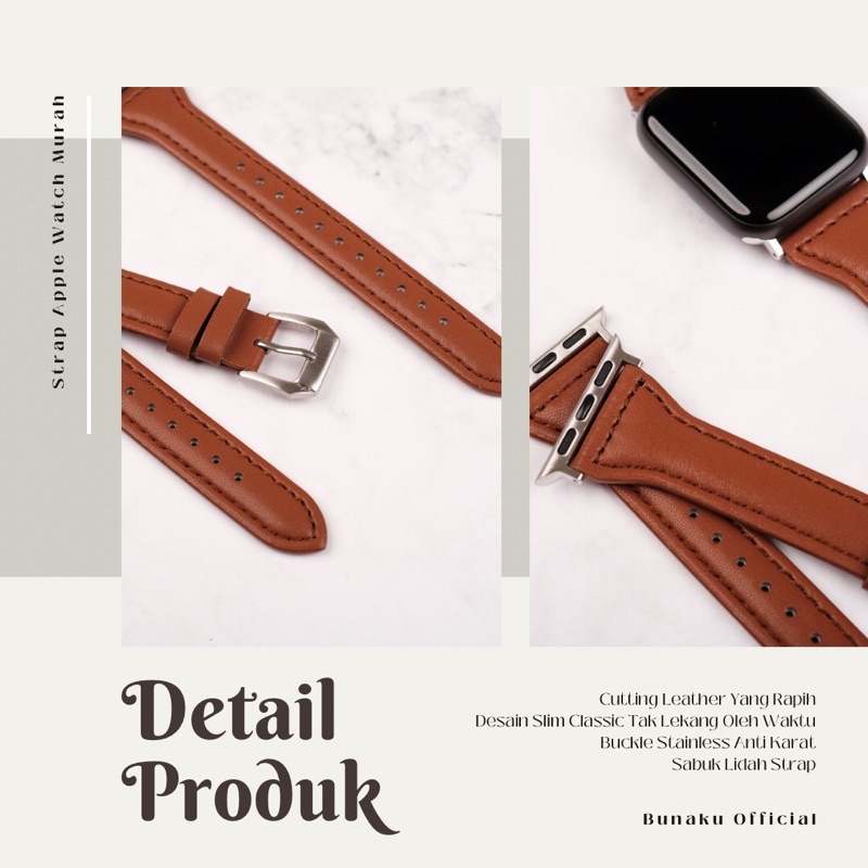 Strap Genuine Leather Slim Apple Watch Series 8 7 6 5 4 3 2 1 SE 41mm 40mm 38mm 45mm 44mm 42mm Bahan Premium PU Kulit