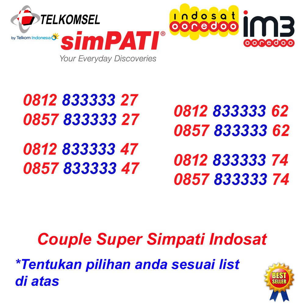 Kartu Cantik Couple Simpati im3 33333 Perdana Nomor Telkomsel Indosat 4G