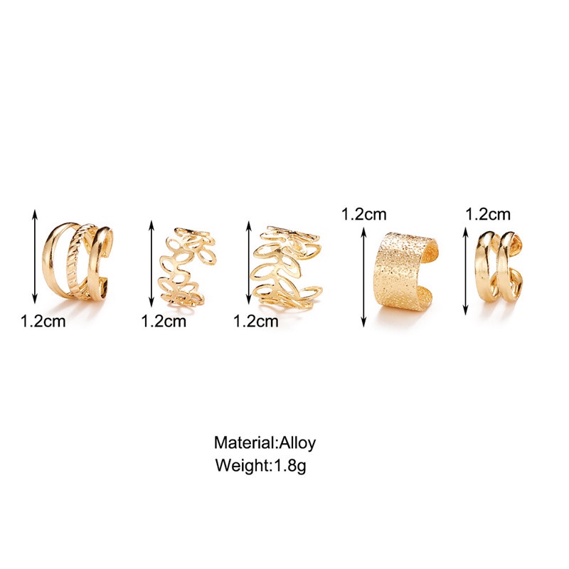 5 Pcs / Set Anting Klip Tanpa Tindik Bentuk Daun Geometris Rongga Gaya Bohemia Korea Untuk Wanita