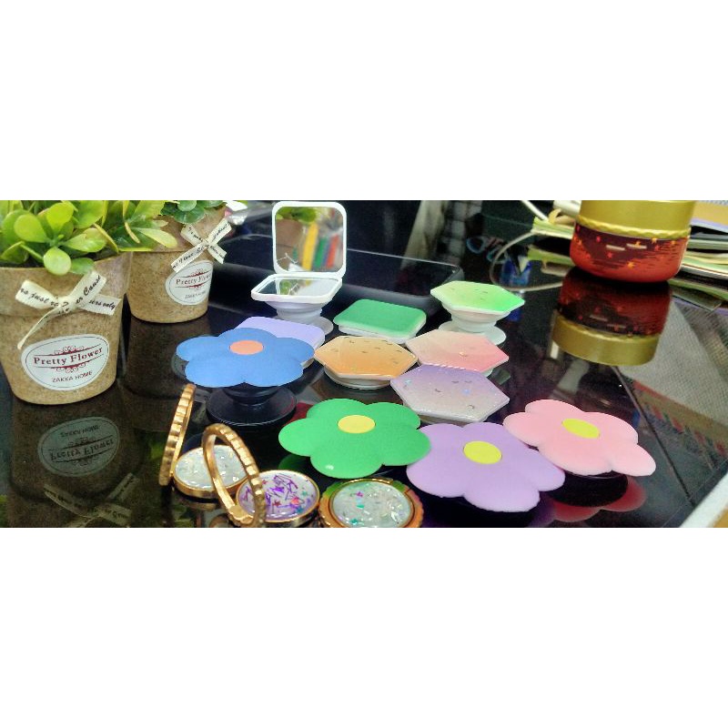 (BANTING HARGA) POP SOCKET HP/RING STANDING HP MOTIF BUNGA POP SOCKET SEGI 4+CERMIN SEGI 5 GLITER POP SOCKET BUNGA SAKURA RING STAND BESI RING MOTIF BUNGA BARANG IMPORT KUALITAS TERJAMIN!!!