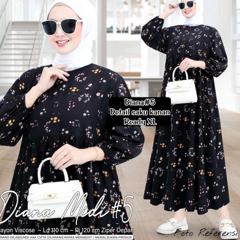 DIANA MIDI DEESS XL XXL - DRESS RAYON VISCOSE MOTIF - DRESS BUSUI - DRESS JUMBO BIG SIZE BAHAN RAYON