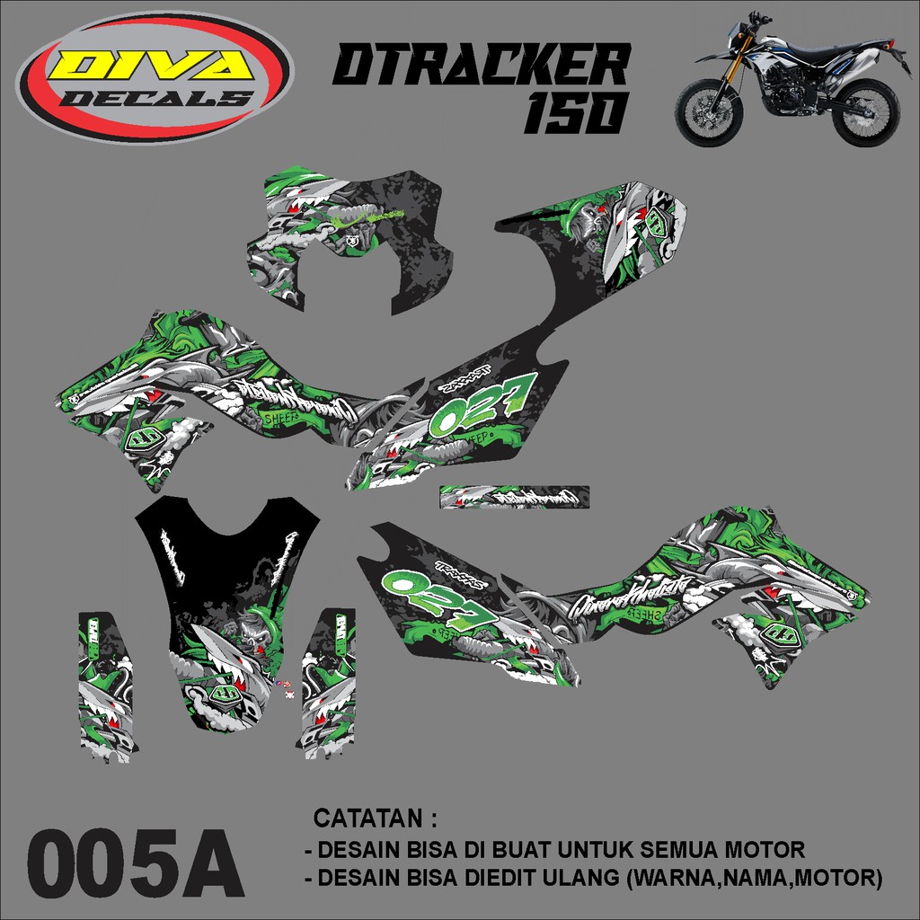 Decal Dekal Sticker Stiker Striping KLX Dtracker 150 Motif HIU SHARK Garis Hitam Kombinasi-005