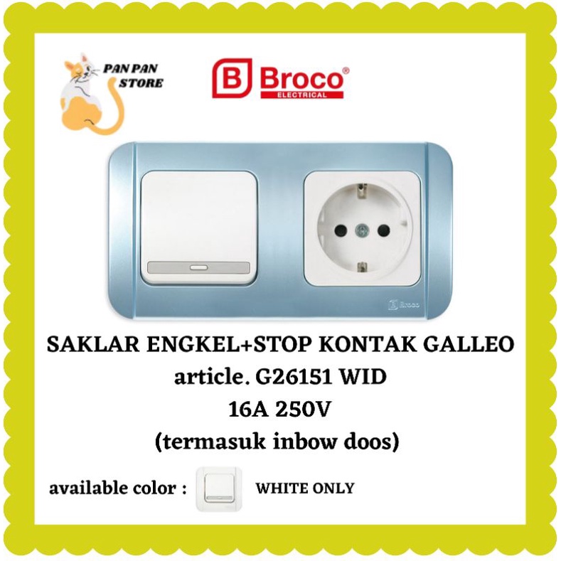 Saklar Engkel + Stop Kontak Warna Putih Broco Galleo series