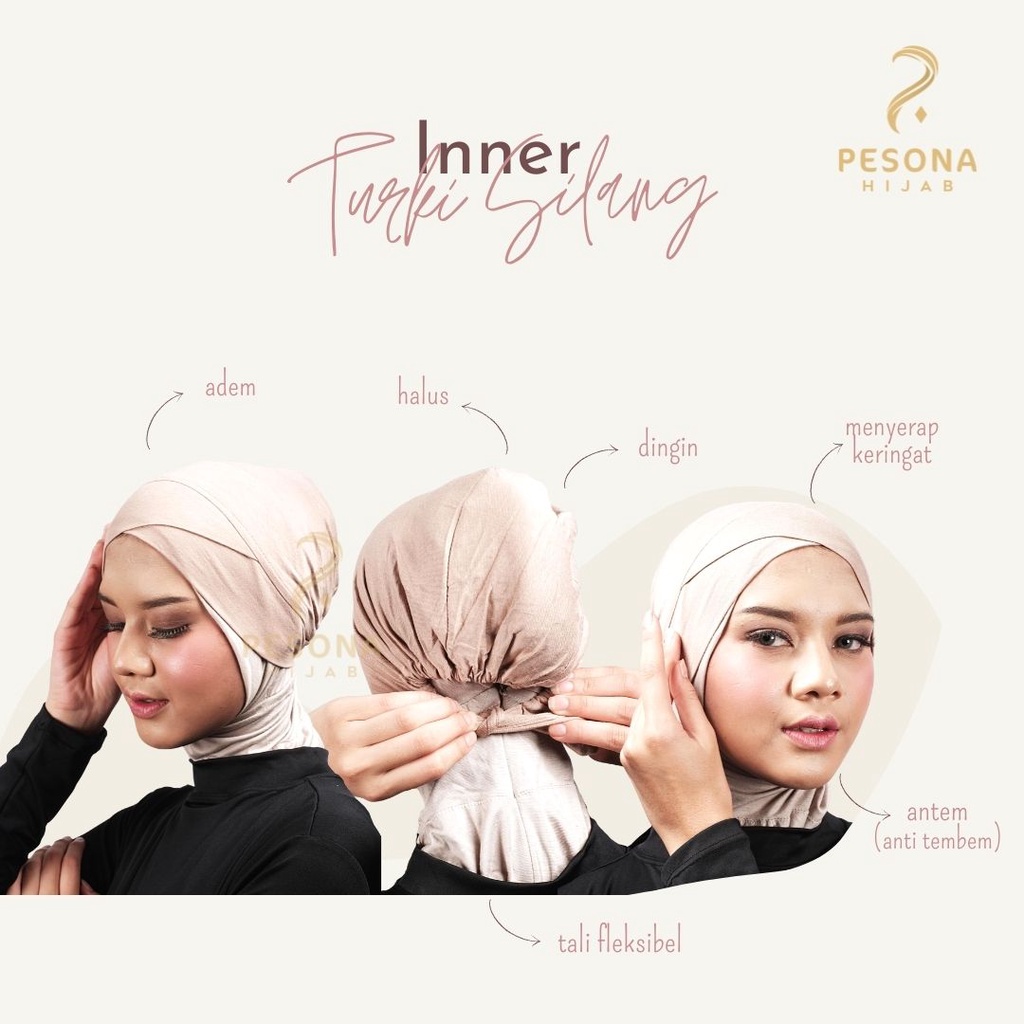 Ciput Turkey Silang/Inner Basic Turki Silang Menutup Kepala/Menyamarkan Wajah Bulat
