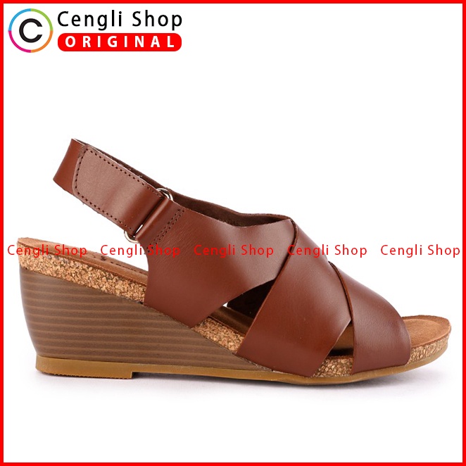 SANDAL WEDGES KULIT HUSH PUPPIES WANITA ORIGINAL SLINGBACK COKLAT HW35