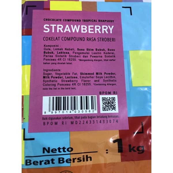 Cokelat Compound Elmer Rasa Strawberry 1kg