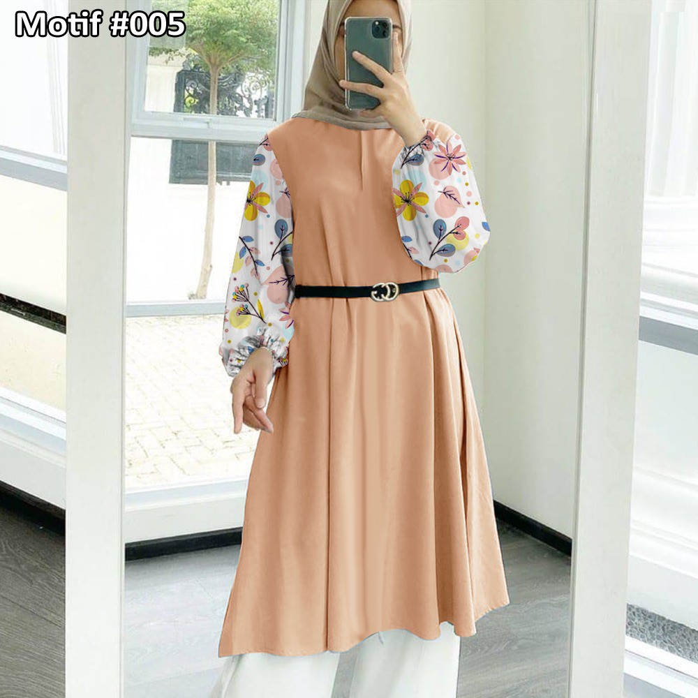 Tunik Jumbo - Gamis Wanita Kekinian - Baju Atasan Wanita - Bungaz Motif Gabungan - Lexoir-Bungaz 005 Mocca