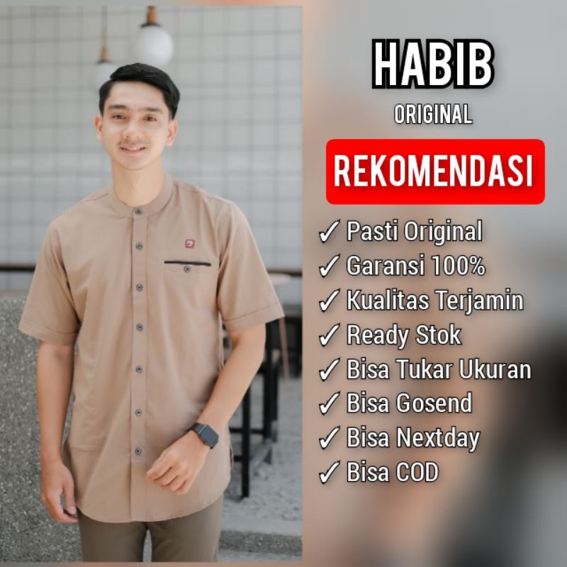 HABIB Kemko Premium Muslim Style Kemko List lengan pendek kemeja koko pakistan polos warna coksu seri2 art KMHP 002