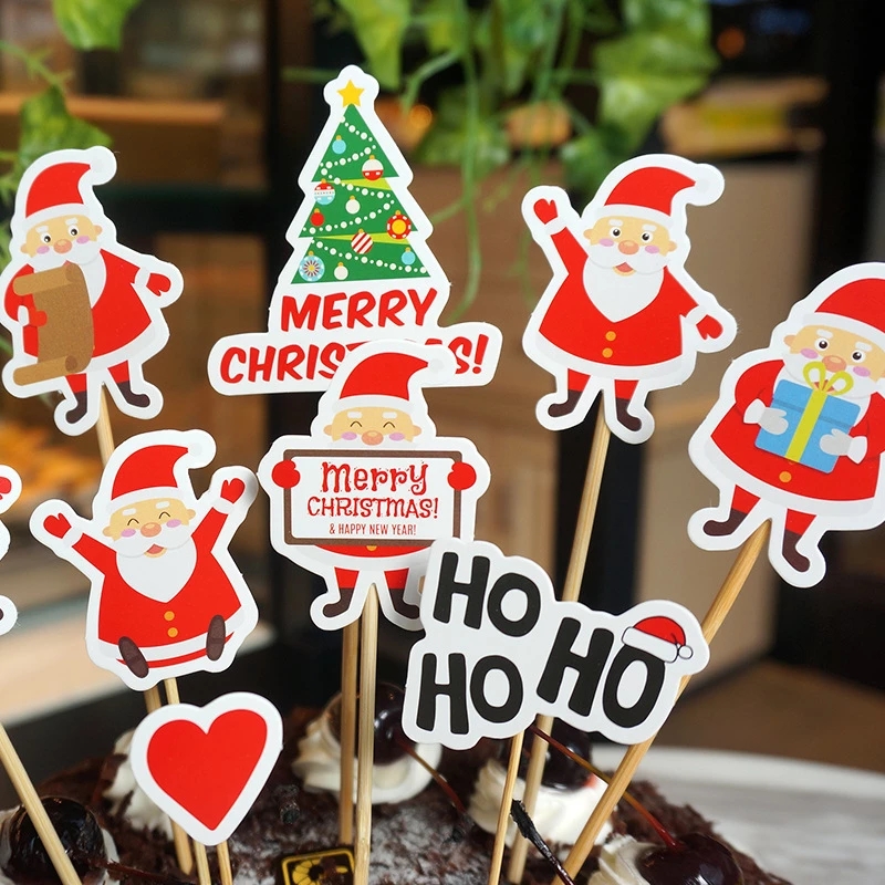 9pcs / Set Topper Kue Desain Kartun Santa Claus Bahan Kertas Untuk Dekorasi Natal