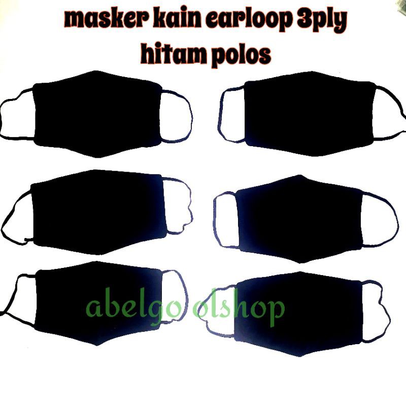 12 pcs- masker kain 3lapis earloop tali karet kuping/masker kain 3ply polos hitam