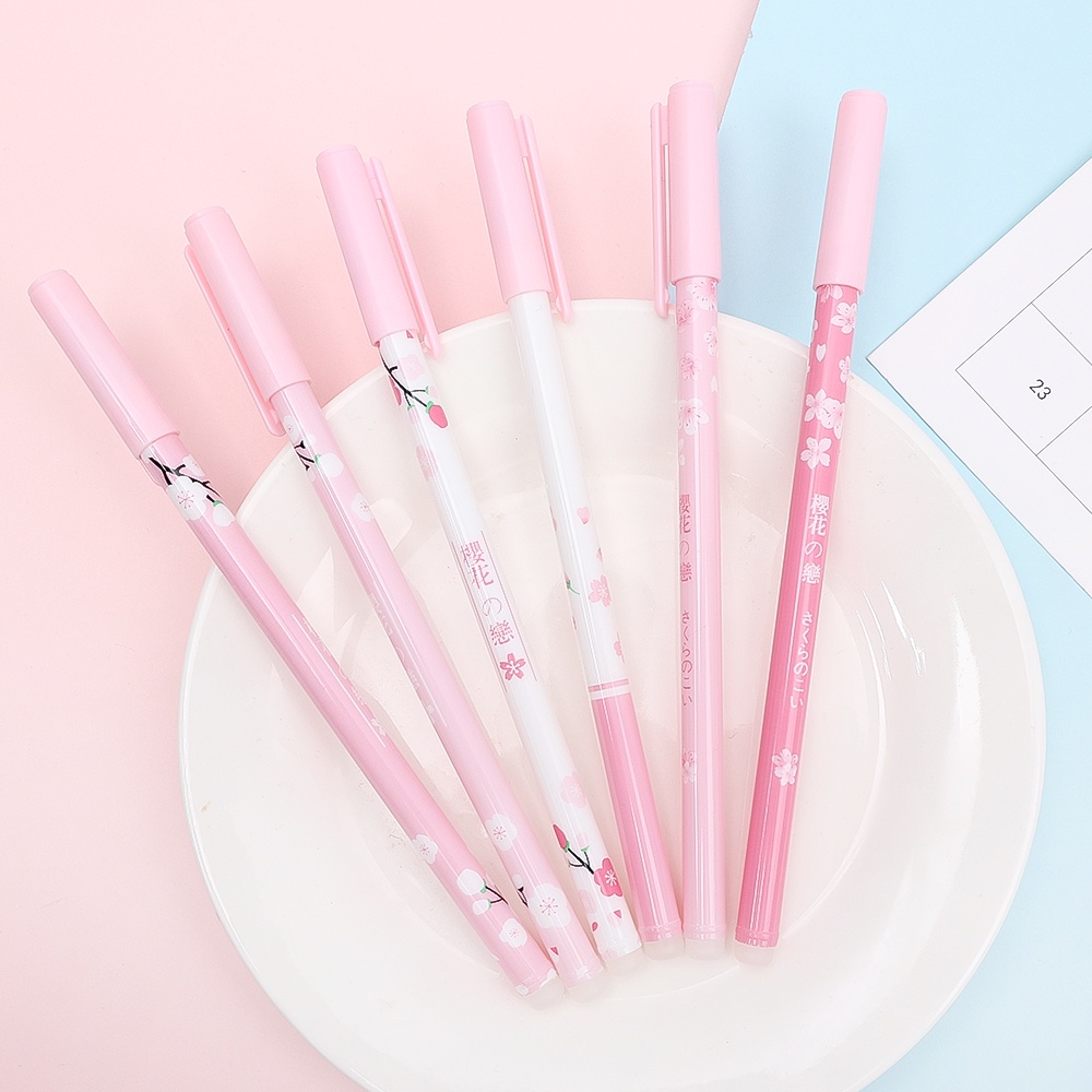 1pc Pulpen Gel 0.5mm Motif Bunga Sakura Lucu Dengan Penghapus Untuk Stationery Sekolah / Kantor