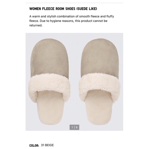 sendal uniqlo woman fleece room shoes (suede like)