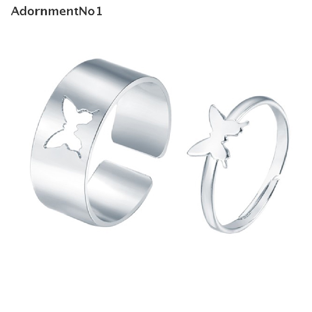 (AdornmentNo1) 2pcs / Set Cincin Butterfly Warna Silver Untuk Pasangan / Pria / Wanita