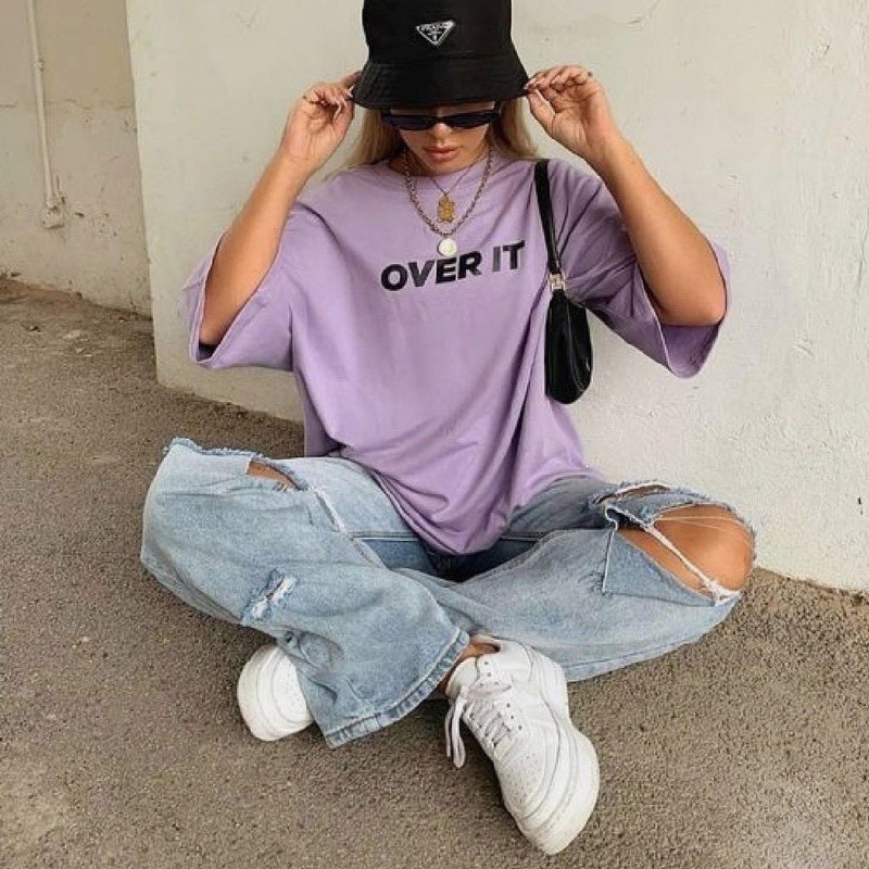 Atasan baju oversize OVER IT warna LILAC bahan spandex