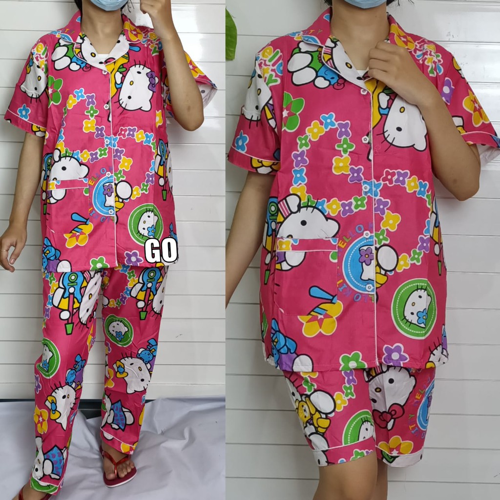 gof PIYAMA 3 IN 1 Pakaian Wanita Setelan Casual Santai Motif Original Bagus Lengan Pendek