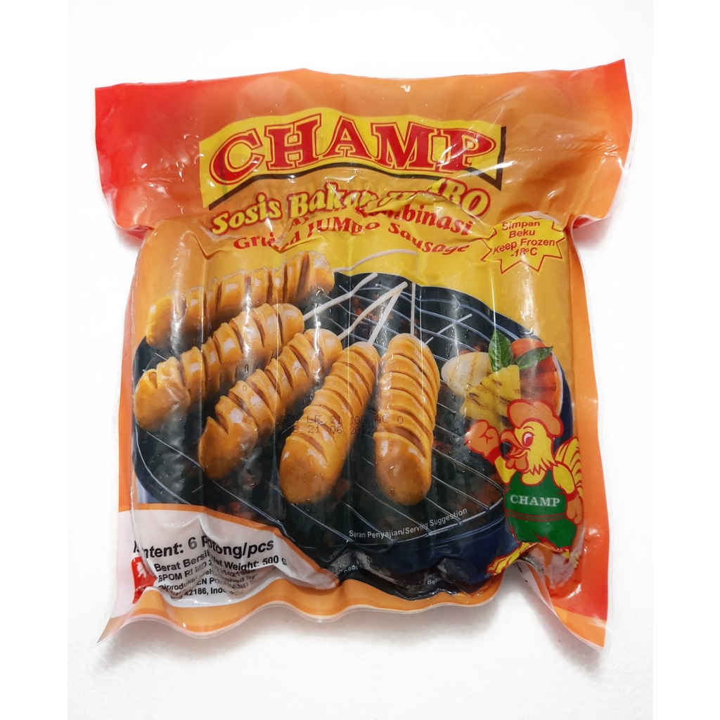 

CHAMP Sosis Ayam BAKAR Jumbo Kombinasi 500 gram Isi 6 Pcs