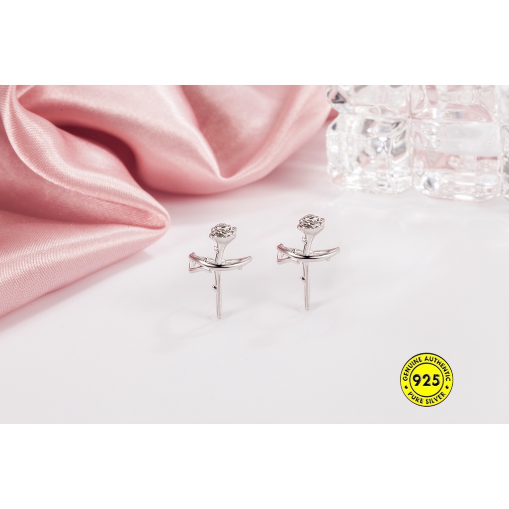 Anting Klip Telinga Bentuk Bunga Mawar Warna Silver Anti Air / Alergi