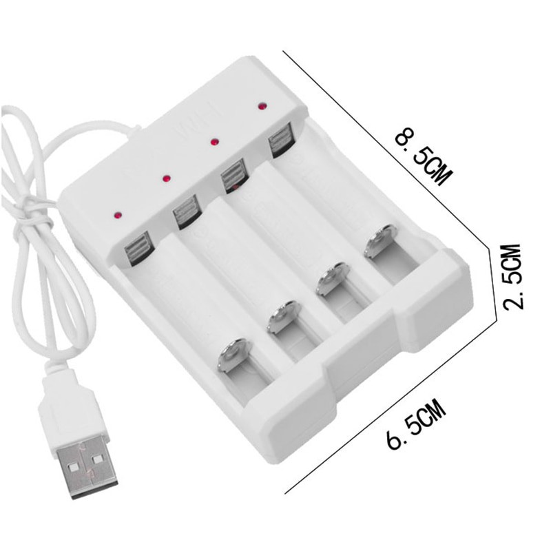 HCQWBING Charger Baterai USB Plug 4 slot for AA/AAA - H63 - White