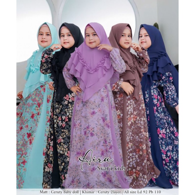 𝑮𝑨𝑴𝑰𝑺𝑷𝑬𝑫𝑰𝑨 Gamis Anak AIRA Kids Syari Cerruty Babydooll untuk Umur 8-9 tahun