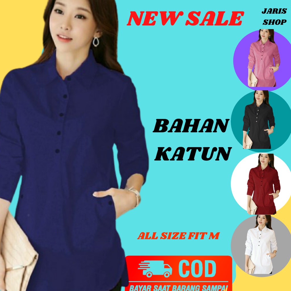 Bju Blus Baju Atasan Wanita Blouse Import Wanita Katun Rayon Navy Korea Remaja Kekinian Terbaru C49